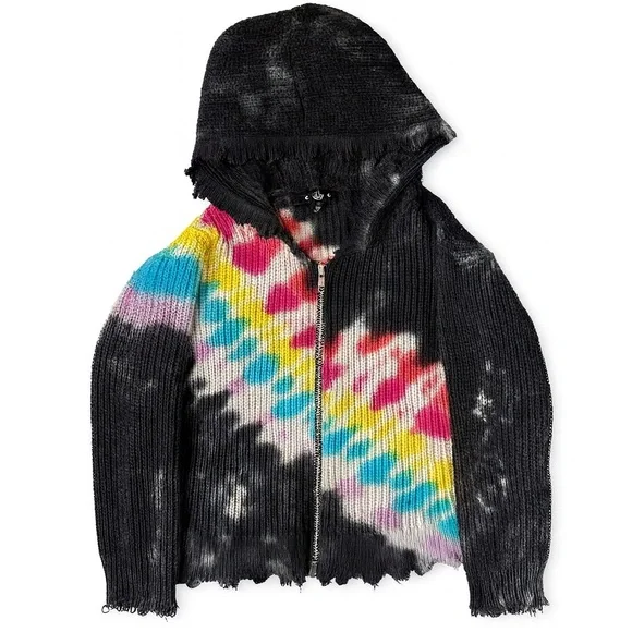 FBZ Girls Black Tie Dye Zip Up Hoodie Sweater Size 5 - Picture 1 of 5